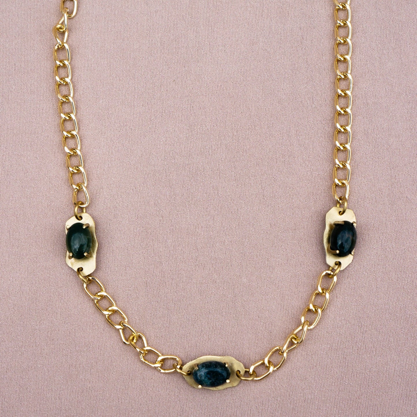 Chunky Choker with Mini Moss Agate FreeForms - Peerless Charm
