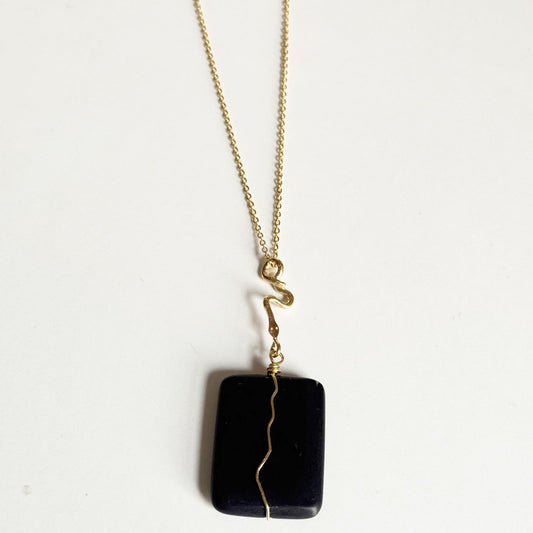 Long Onyx Necklace With Snake Charm