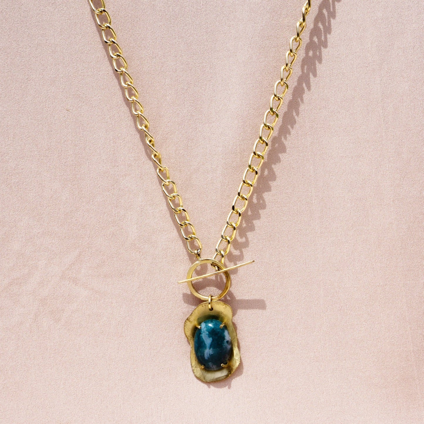 FreeForm Solid With Moss Agate Toggle Necklace - Peerless Charm