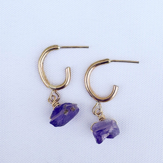 Gold - Filled Amethyst Drop Hoops - Peerless Charm