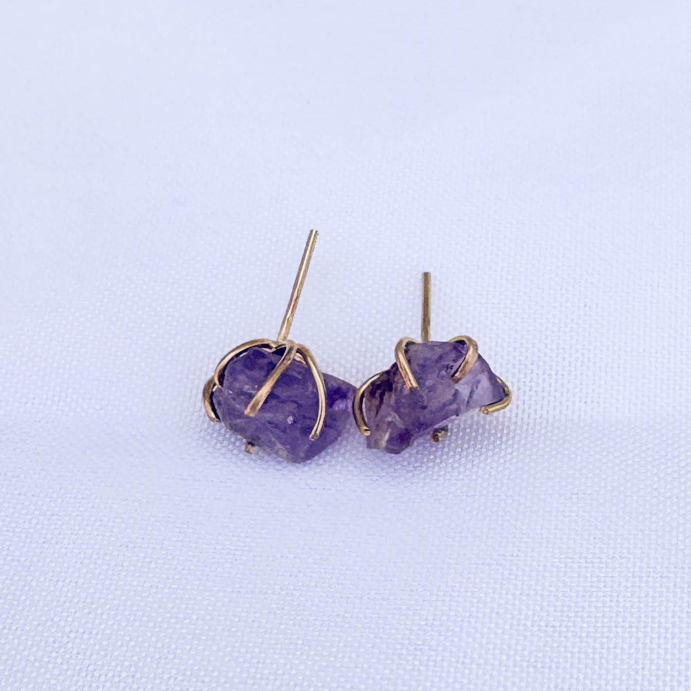 Gold - Filled Amethyst Natural Cut Studs - Peerless Charm