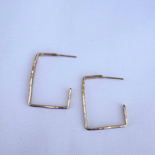 Gold - Filled Flat Hammered Rectangle Hoop - Peerless Charm