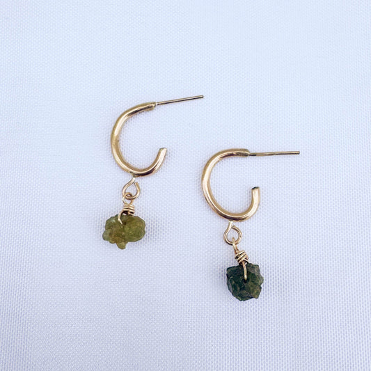 Gold - Filled Peridot Drop Hoops - Peerless Charm