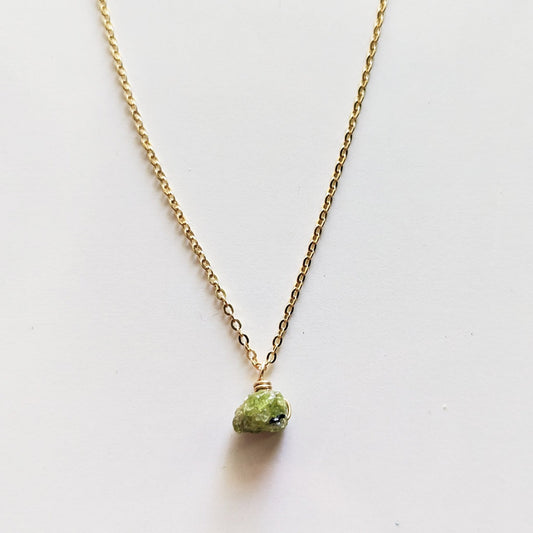 Raw Peridot Drop Necklace - Peerless Charm
