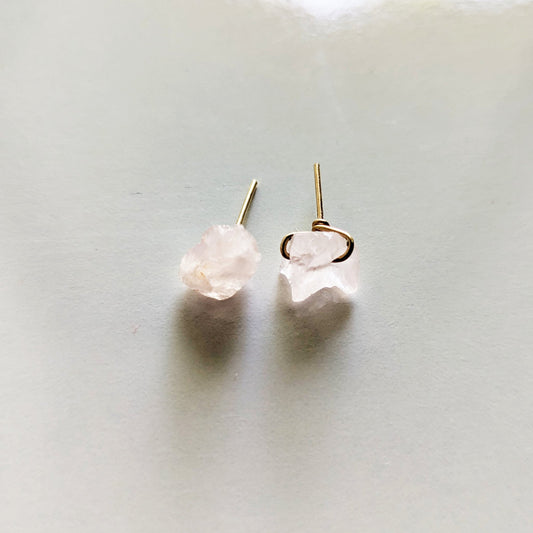 Raw Rose Quartz Studs - Peerless Charm