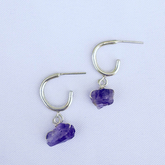 Sterling Silver Amethyst Drop Hoops - Peerless Charm