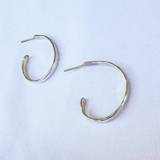 Sterling Silver Flat Hammered Hoop - Peerless Charm