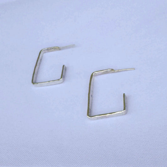Sterling Silver Flat Hammered Rectangle Hoop - Peerless Charm