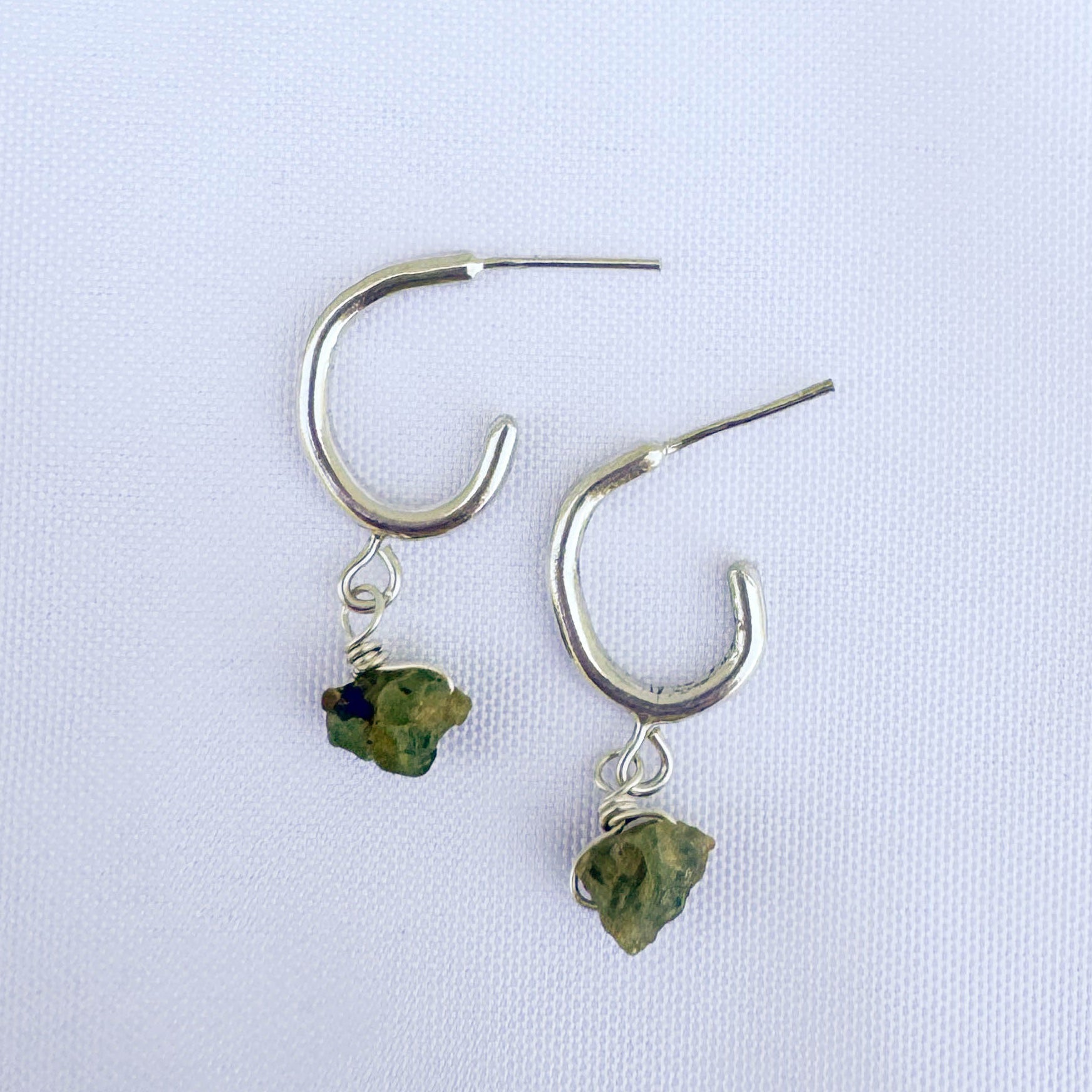 Sterling Silver Peridot Drop Hoops - Peerless Charm
