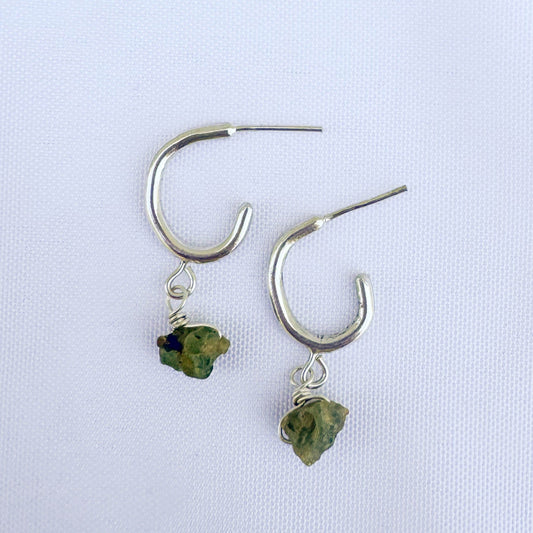 Sterling Silver Peridot Drop Hoops - Peerless Charm
