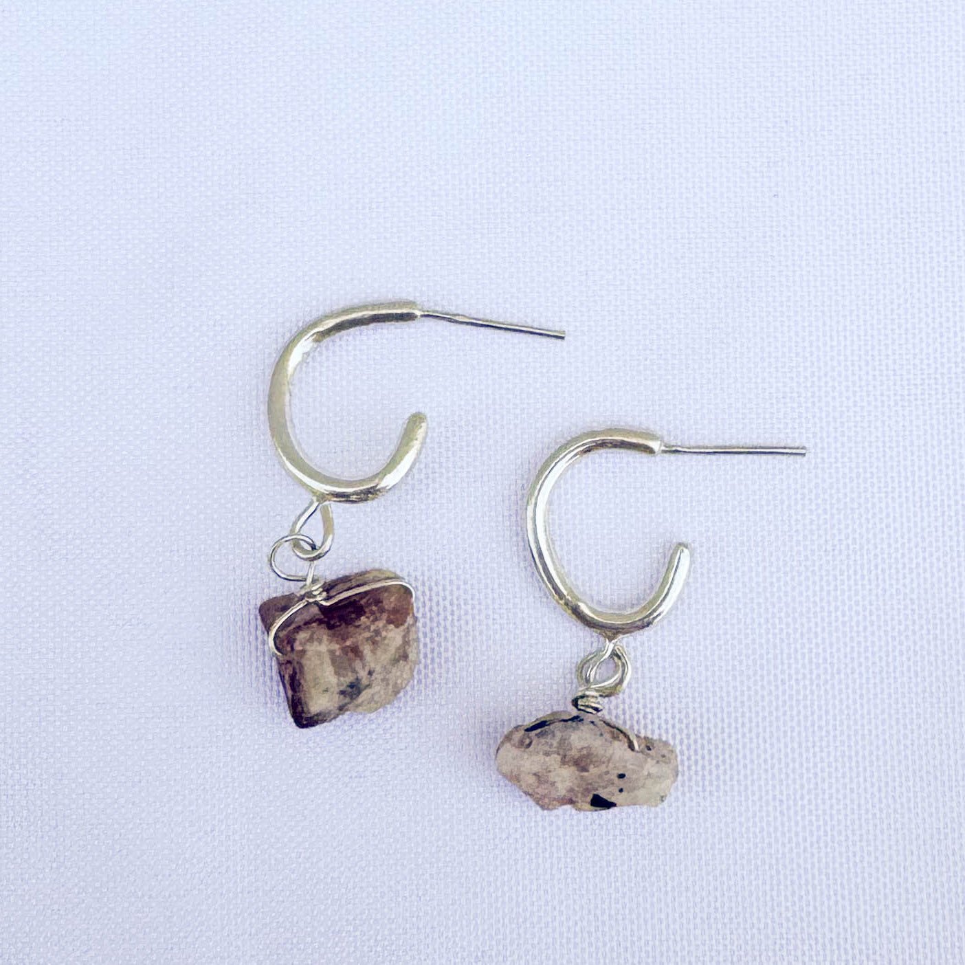 Sterling Silver Sunstone Drop Hoops - Peerless Charm