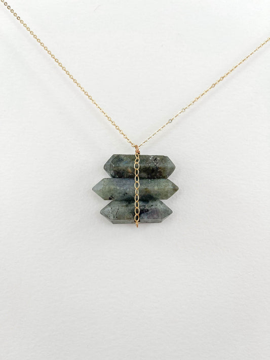 Labradorite Point Necklace with Chain Accent - Peerless Charm