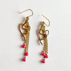 Heart Snake Earrings With Dripping Hot Pink