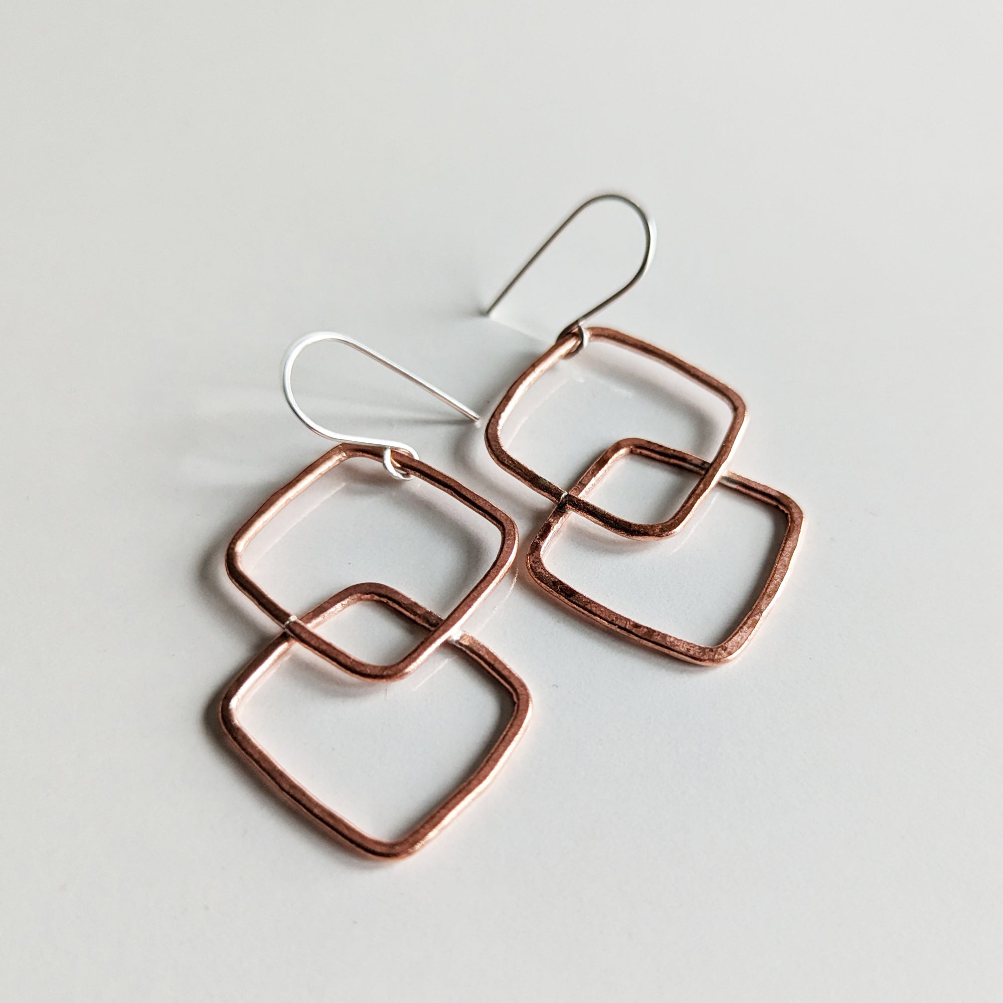 Copper Double Square Earrings