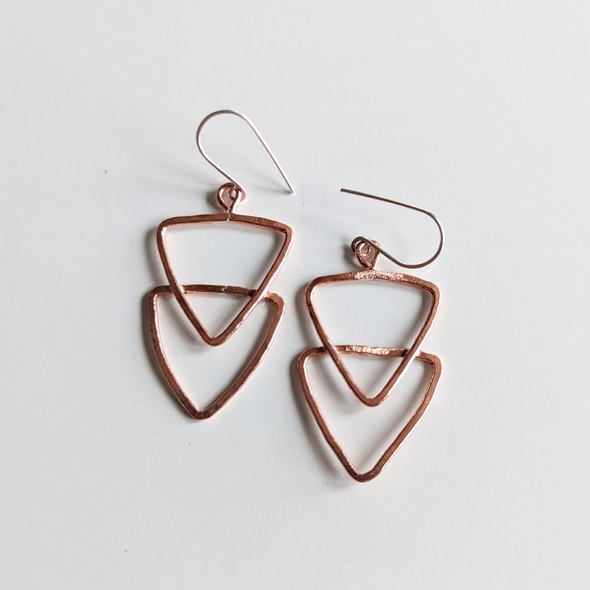 Copper Double Triangle Earrings