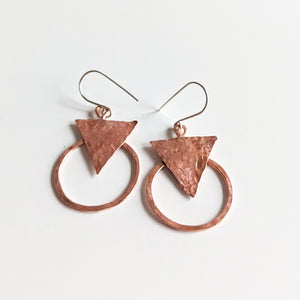 Copper Hammered Triangle Dangle Earrings
