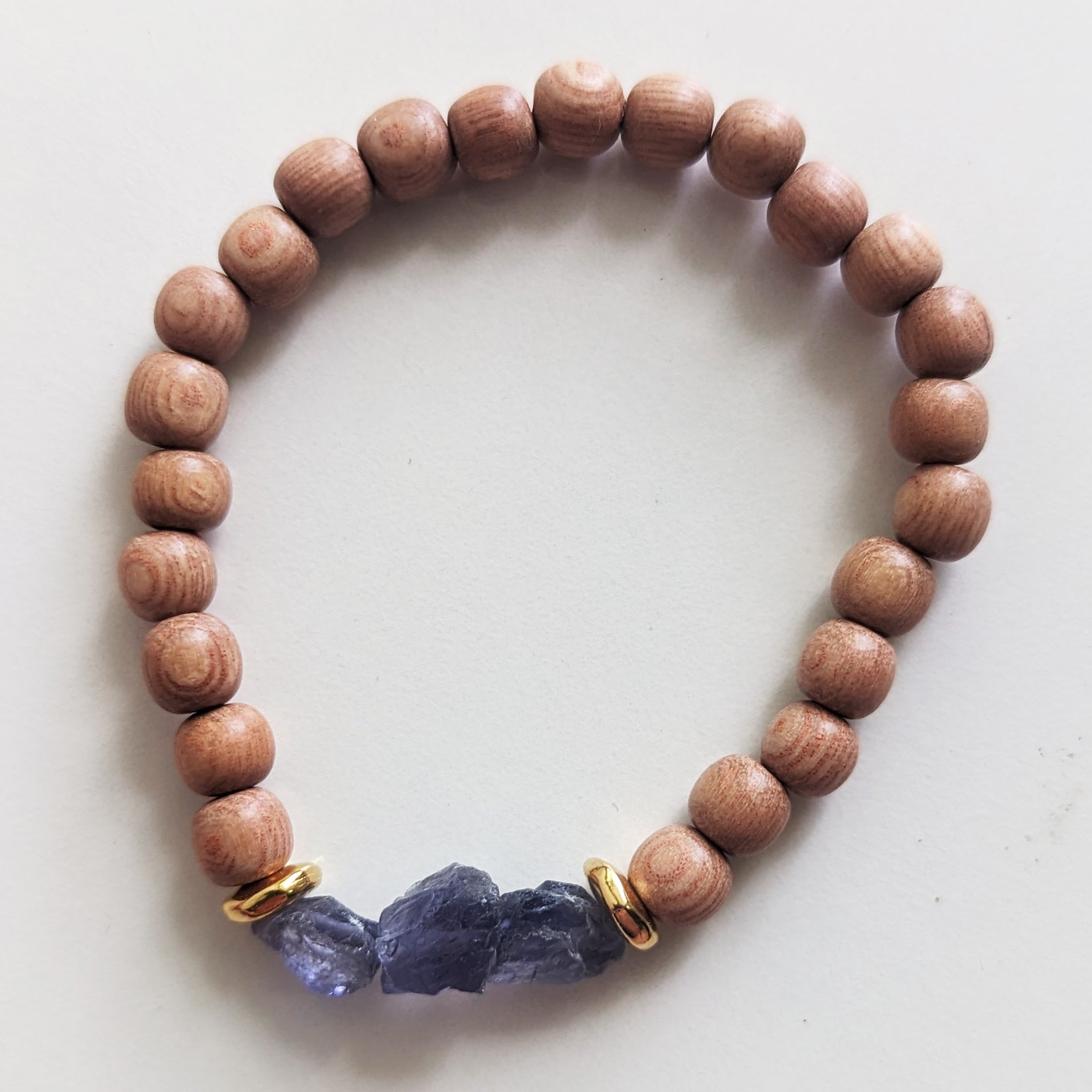 Raw Iolite & Rosewood Stretch Bracelet