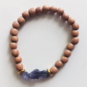 Raw Iolite & Rosewood Stretch Bracelet