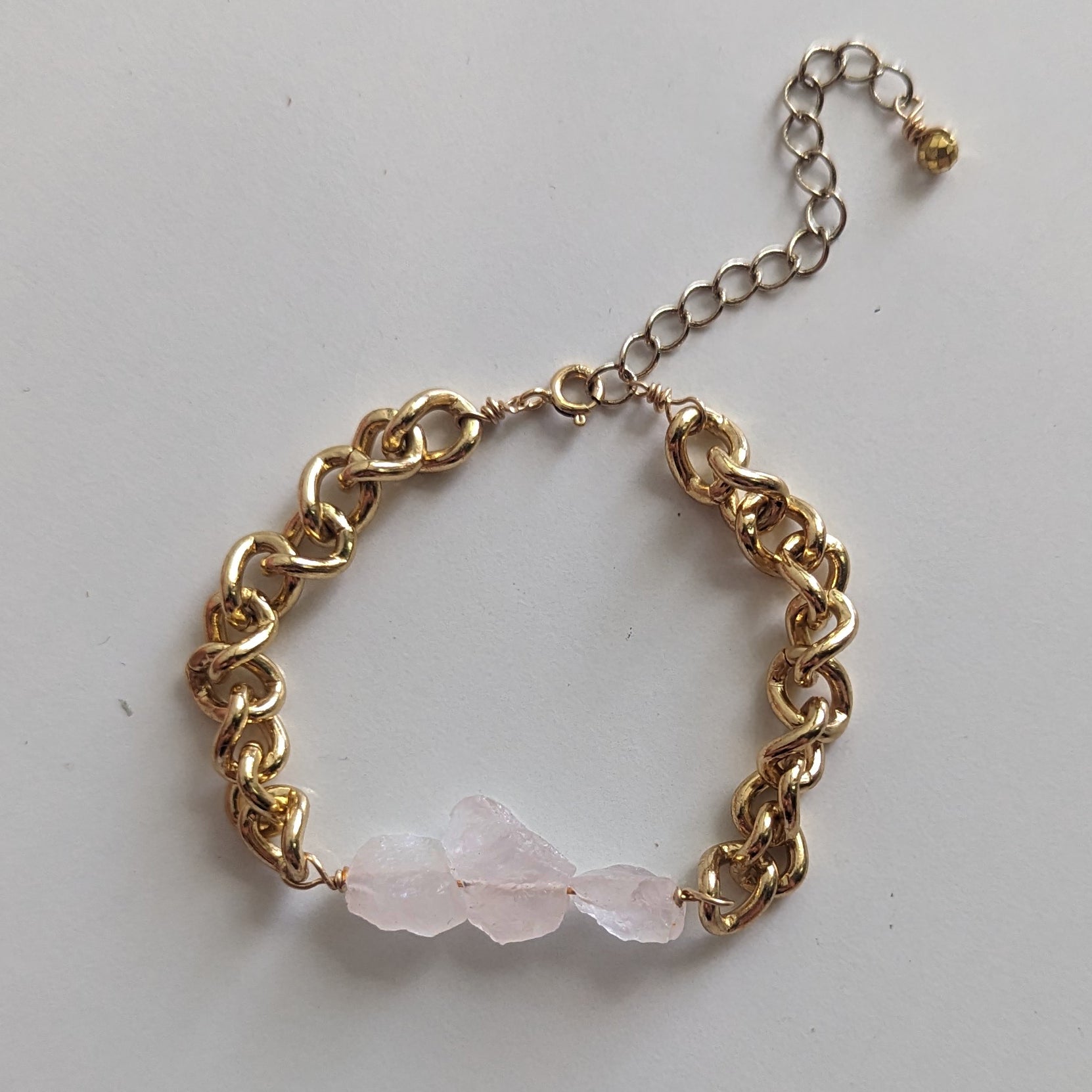 Raw Rose Quartz Chunky Chain Bracelet
