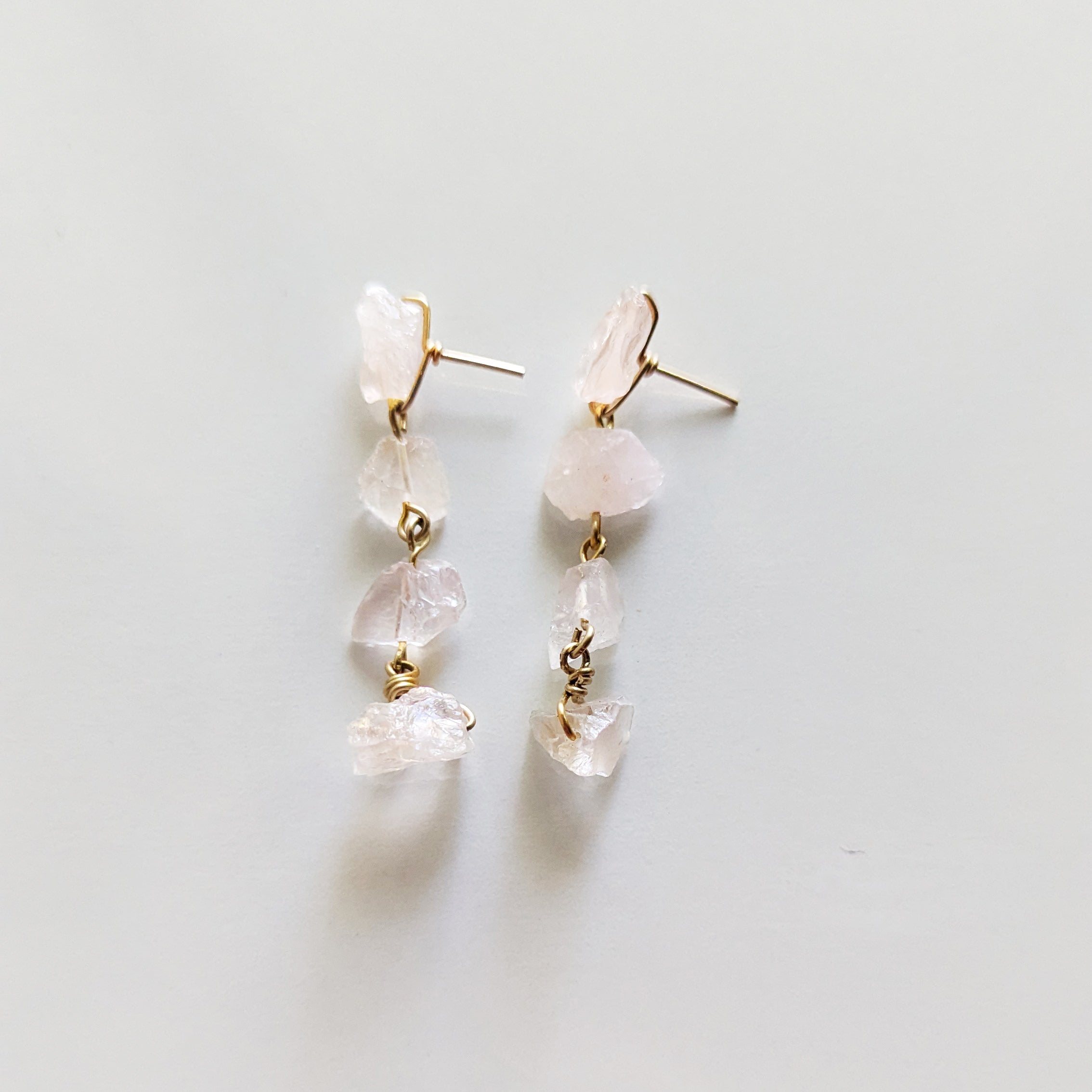 Raw Rose Quartz Dangle Studs