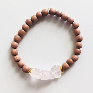 Raw Rose Quartz & Rosewood Stretch Bracelet