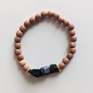 Raw Tourmaline & Rosewood Stretch Bracelet