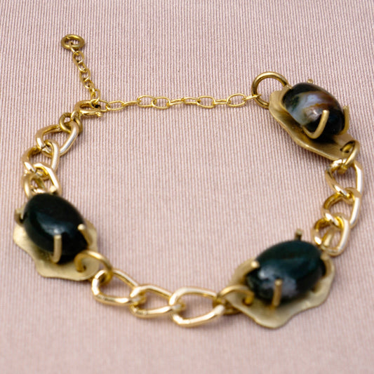 Chunky Bracelet With Moss Agate FreeForms - Peerless Charm
