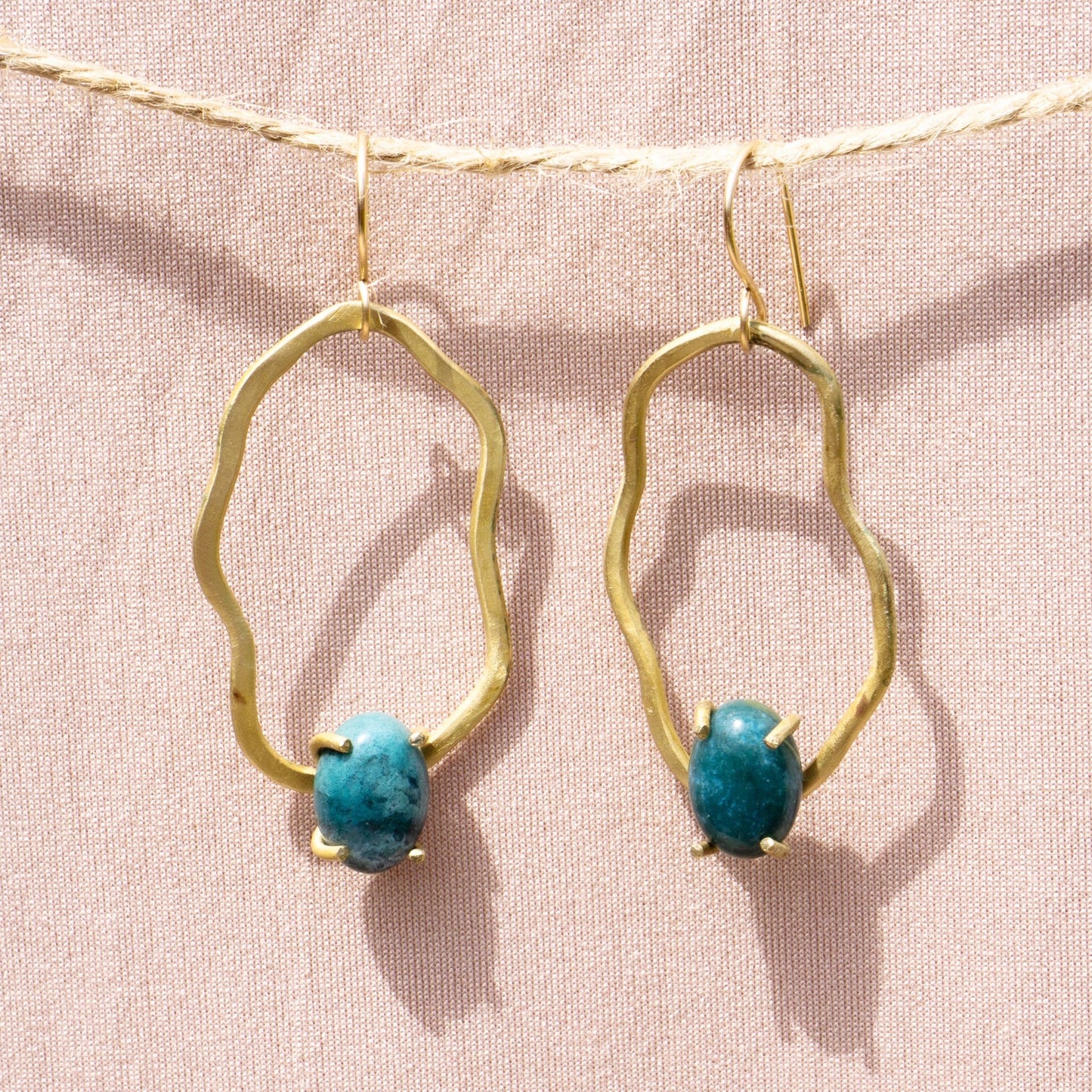 FreeForm Outline Earrings With Prong Set Moss Agate - Peerless Charm