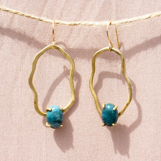FreeForm Outline Earrings With Prong Set Moss Agate - Peerless Charm