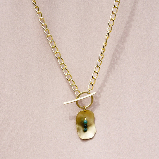 FreeForm Solid Toggle Necklace With Moss Agate Beads - Peerless Charm