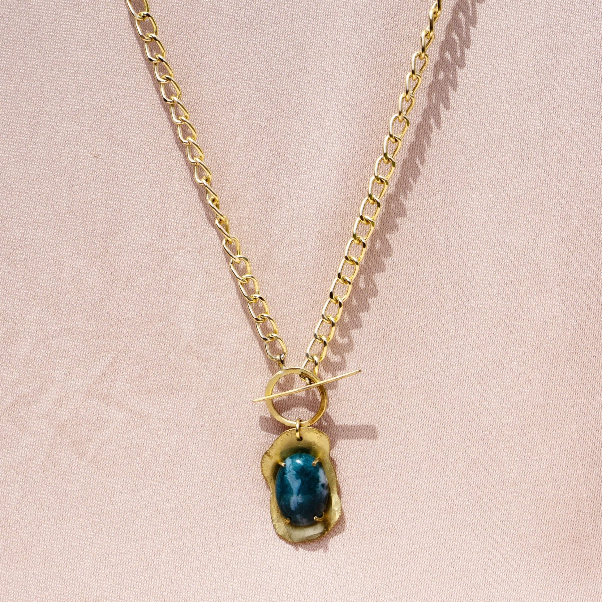 FreeForm Solid With Moss Agate Toggle Necklace - Peerless Charm