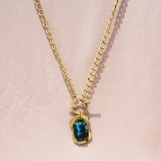FreeForm Solid With Moss Agate Toggle Necklace - Peerless Charm