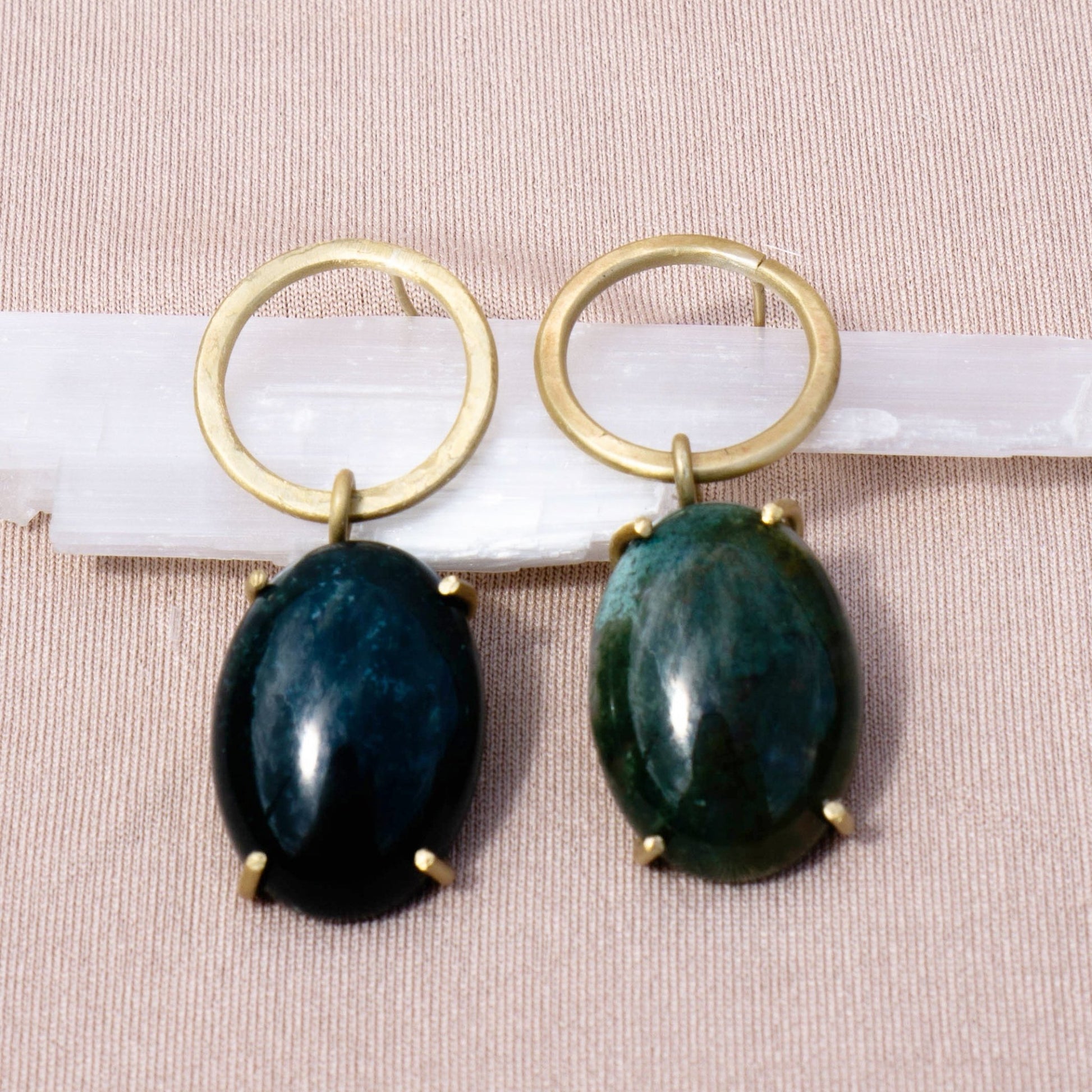 Hoop Studs With Prong Set Moss Agate - Peerless Charm