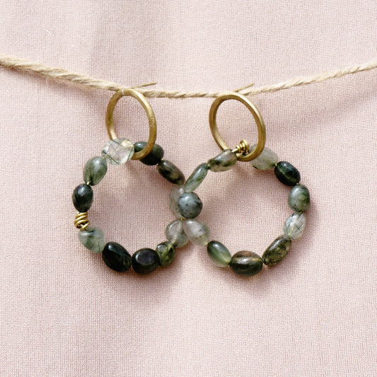Hoop Studs With Rutilated Quartz - Peerless Charm