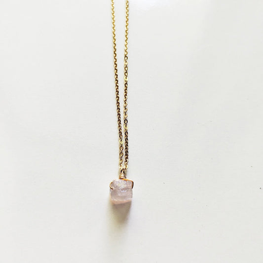 Raw Rose Quartz Drop Necklace - Peerless Charm