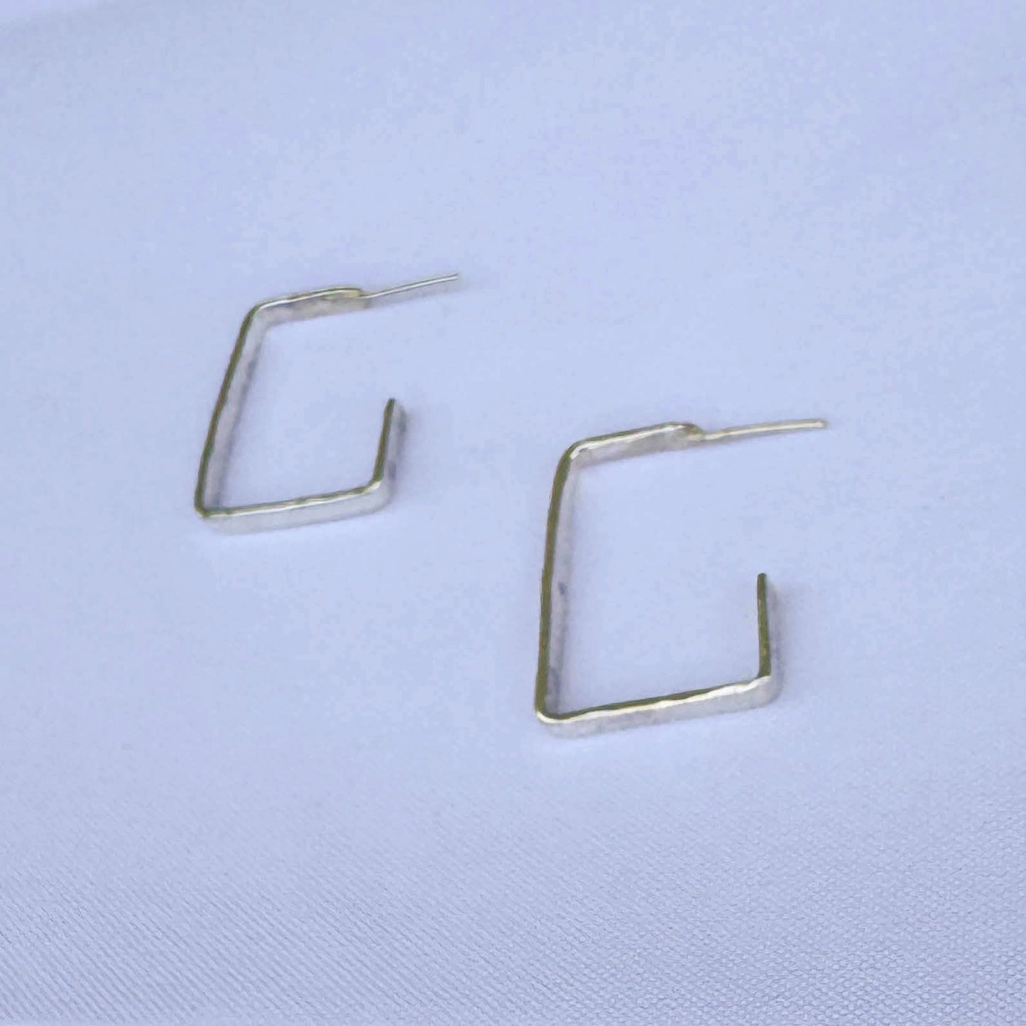 Sterling Silver Flat Hammered Rectangle Hoop - Peerless Charm