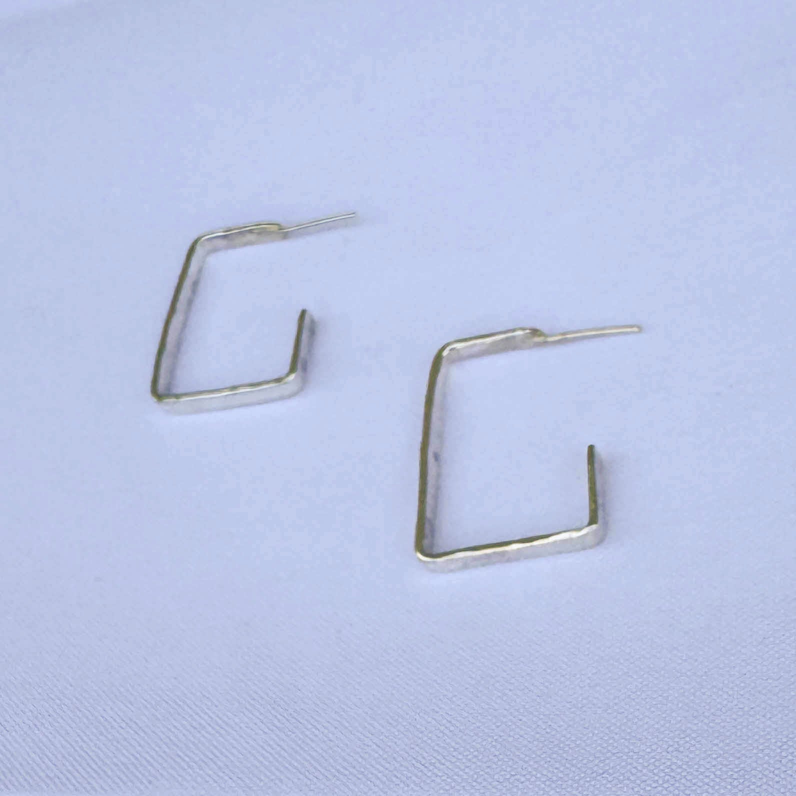 Sterling Silver Flat Hammered Rectangle Hoop - Peerless Charm