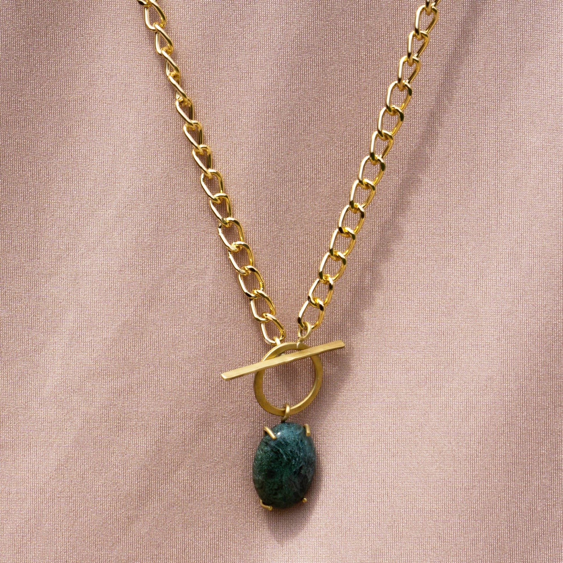 Toggle Necklace With Moss Agate - Peerless Charm