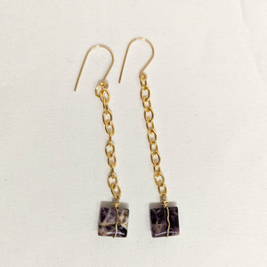 Purple Amethyst Square Dangle Earrings