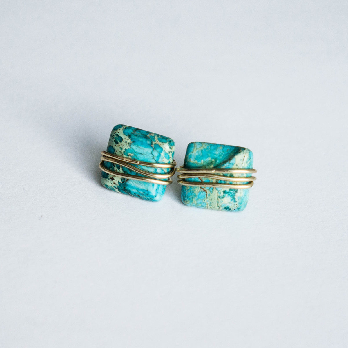 Blue Aqua Jasper Square Studs