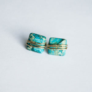 Blue Aqua Jasper Square Studs