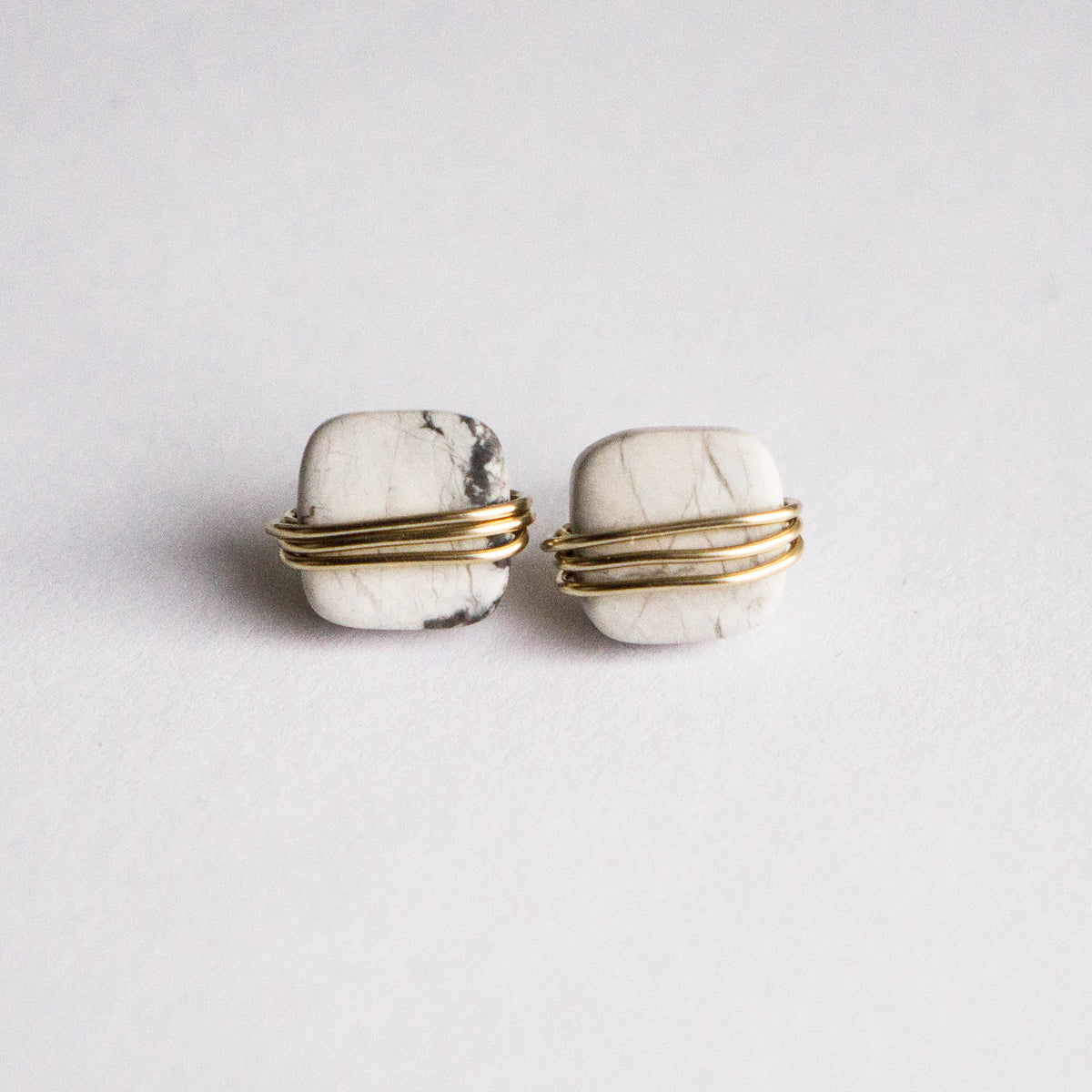 White Howlite Square Studs