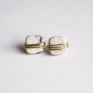 White Howlite Square Studs