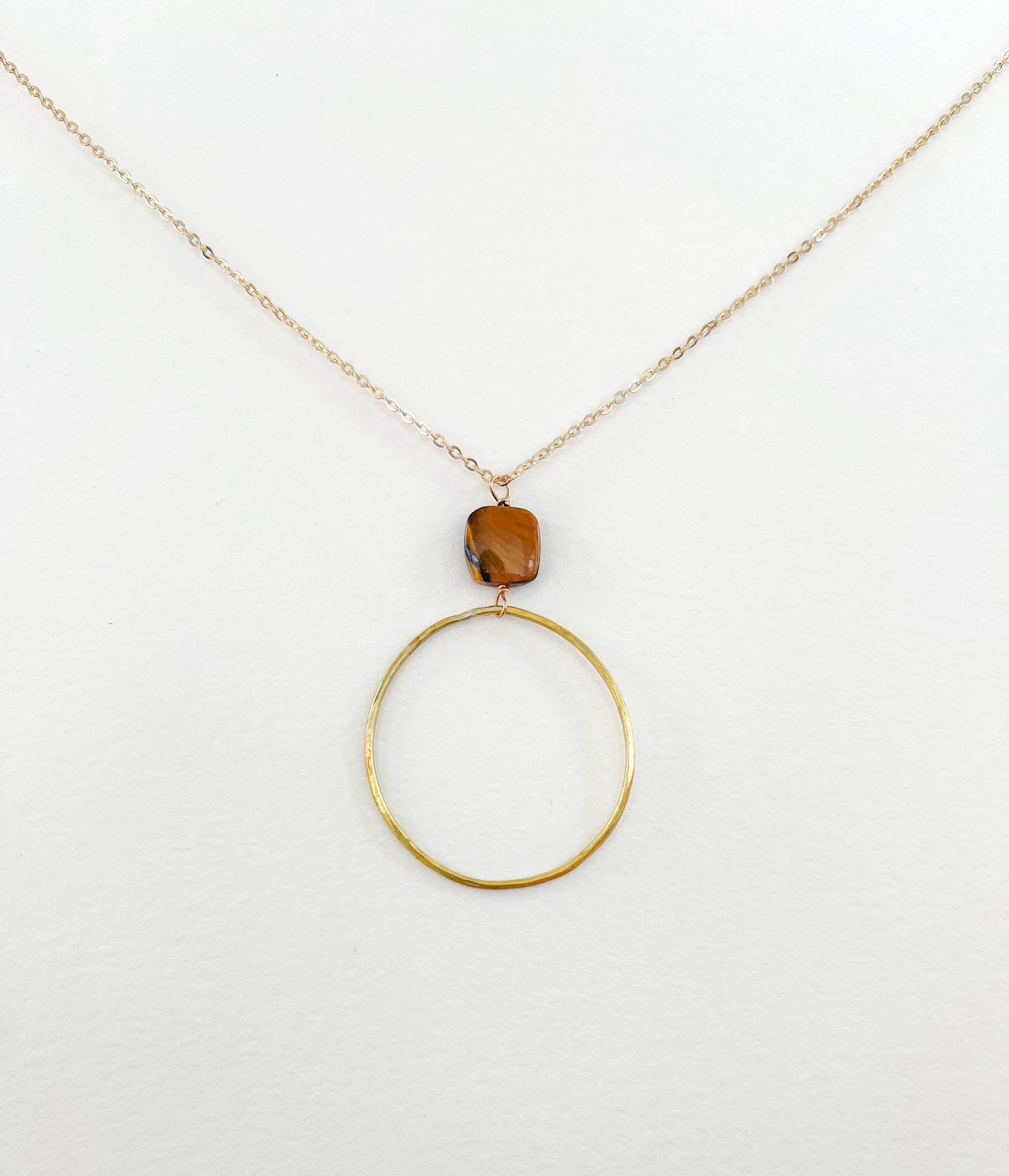 Long Tiger's Eye Square Hoop Necklace