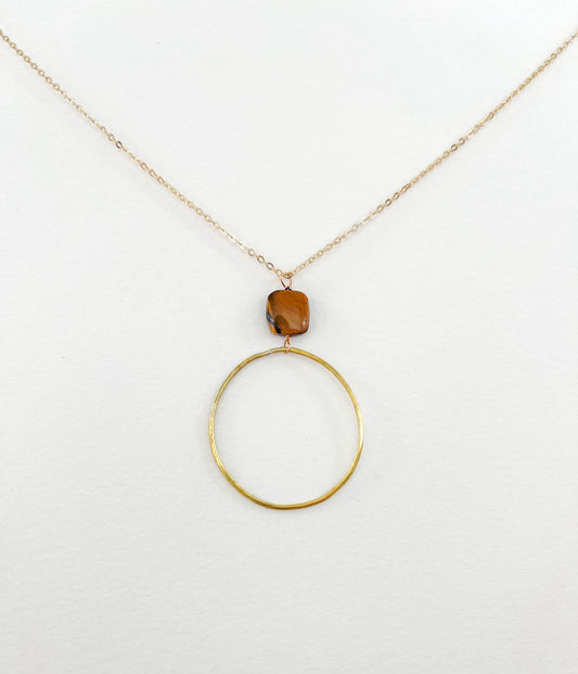 Long Tiger's Eye Square Hoop Necklace