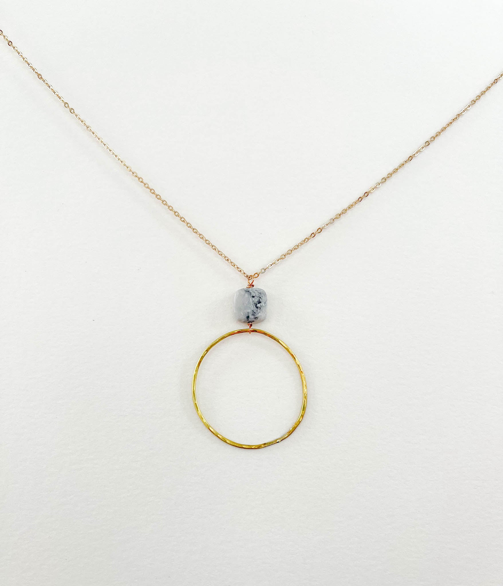 Long White Howlite Square Hoop necklace