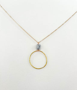 Long White Howlite Square Hoop necklace