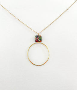 Long Colorful Mixed Impression Jasper Square Hoop Necklace