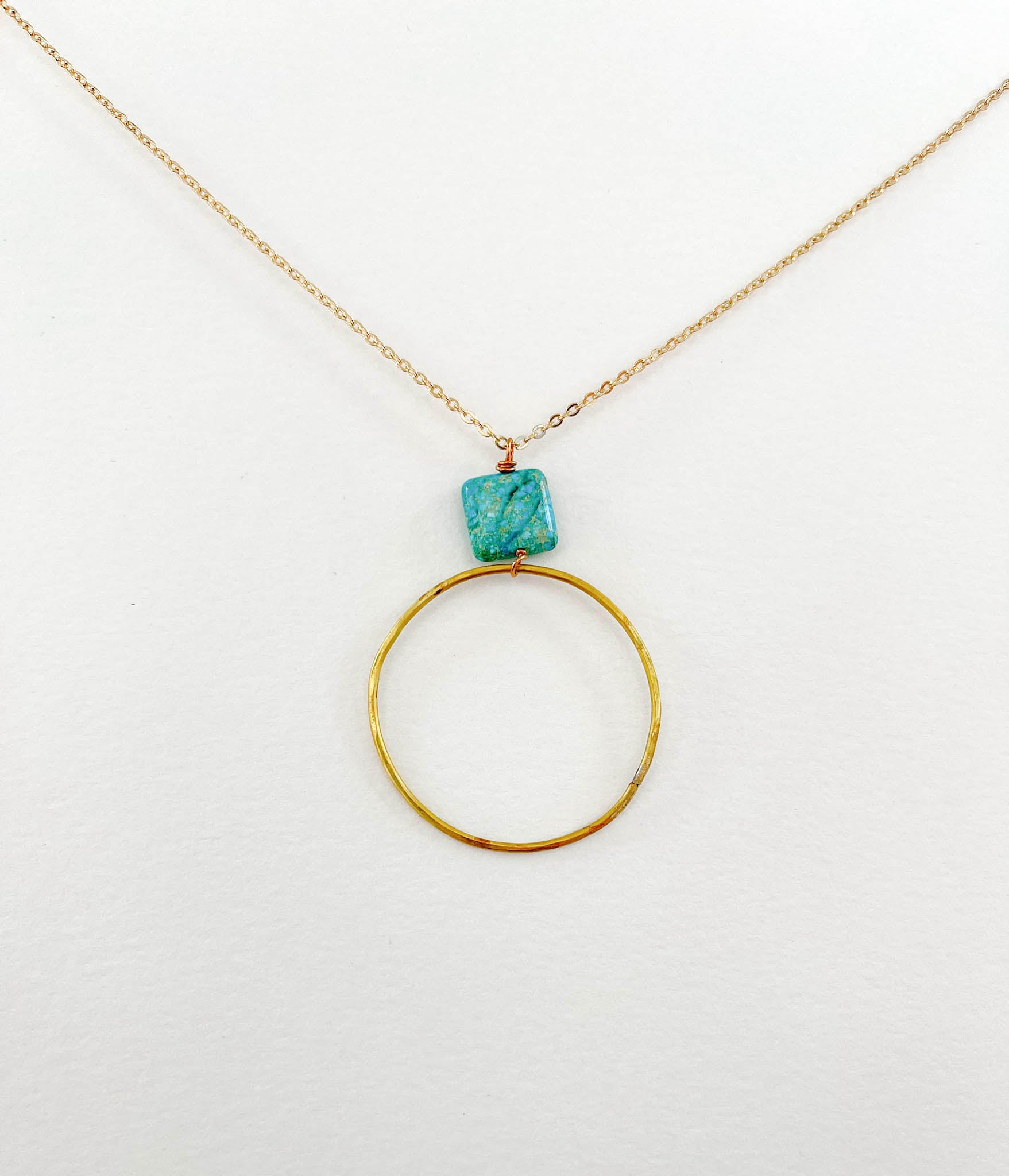 Long Blue Aqua Jasper Square Hoop Necklace