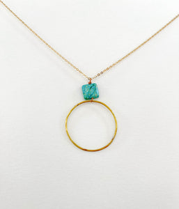 Long Blue Aqua Jasper Square Hoop Necklace